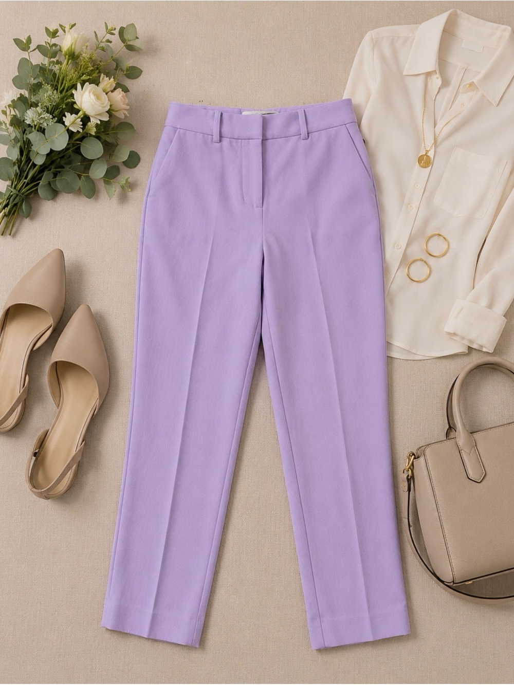 Parisian Crepe Straight Leg Pants Lavender